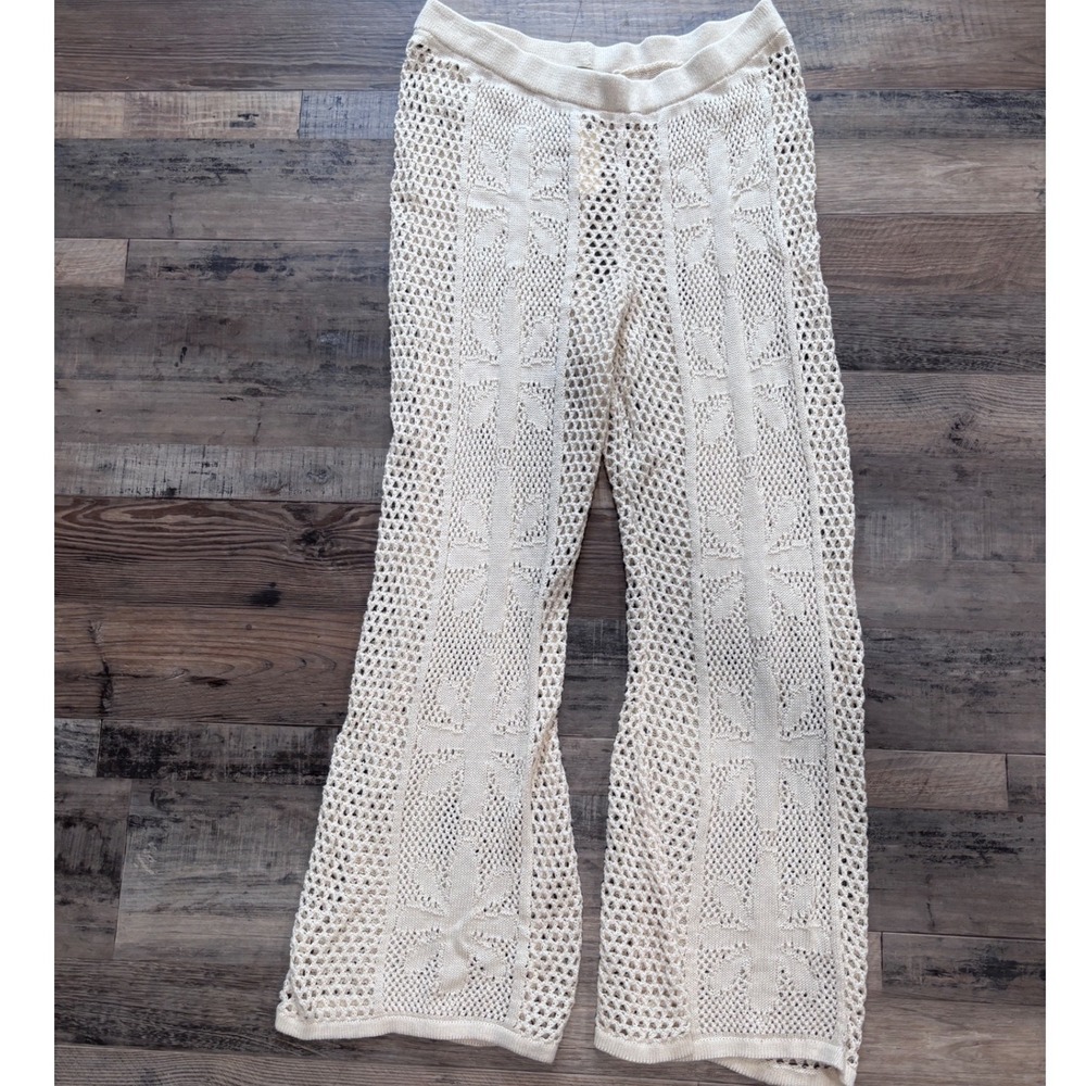 Anthropologie Celandine White Crochet Knit Wide Leg Pants Boho NWT XL